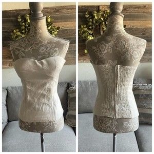 Loeffler Randall Silk & Linen Blend Strapless Corset Top in Cream